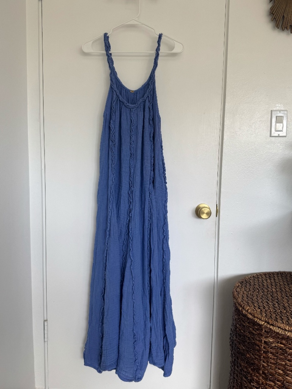 Free People Blue Gauze Ruffle Maxi Dress Boho Size S